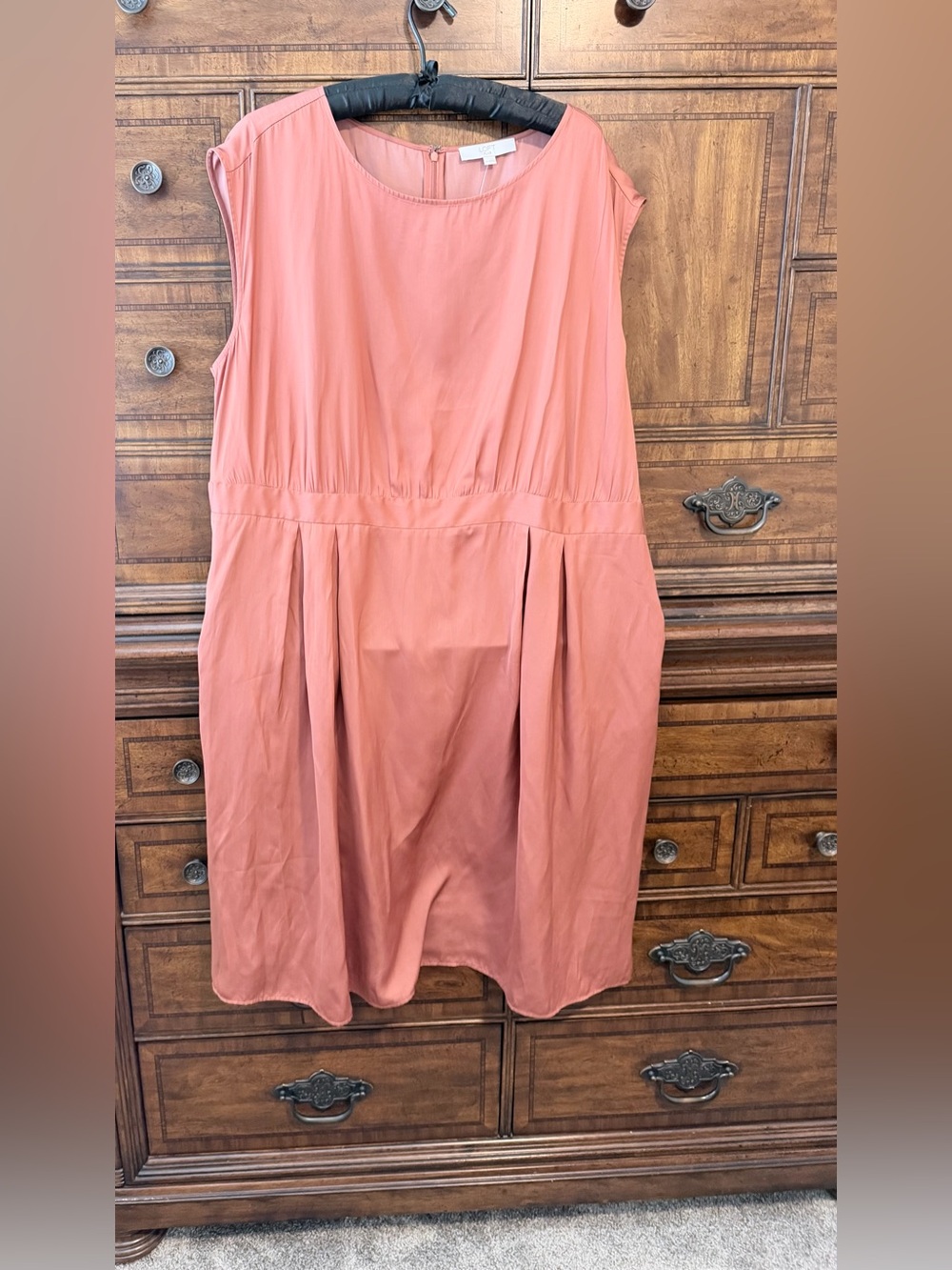 LOFT Sleeveless Satin Midi Dress in Coral Pink - Picture 13 of 13